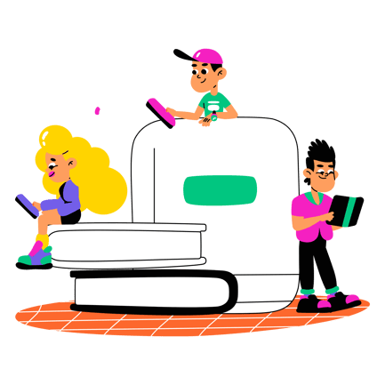 Students Studying with Books and Tablets Illustration