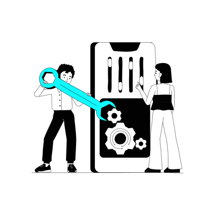 Mobile Settings Illustration with People and Wrench