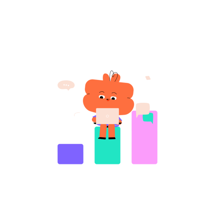 Cartoon Character Using Laptop on Graph Illustration