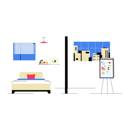 Illustration von zu Hause zur Arbeit im flachen Stil