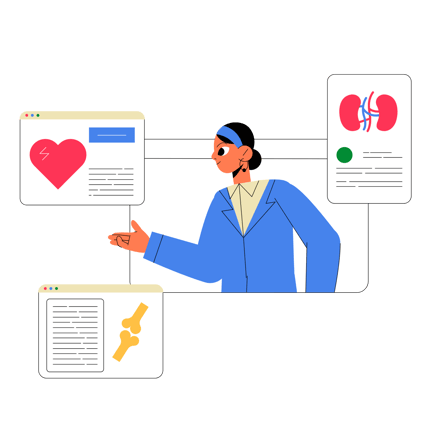 Medical Study Presentation with Heart, Bone, and Kidney Icons
