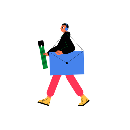 Flat Illustration of Art Student Carrying Oversized Envelope