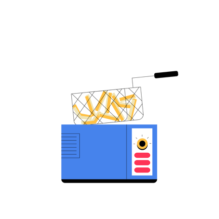 French Fries Cooking in Deep Fryer Illustration