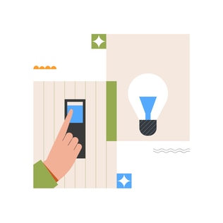 Ilustración de interruptor e idea de luz en estilo geométrico