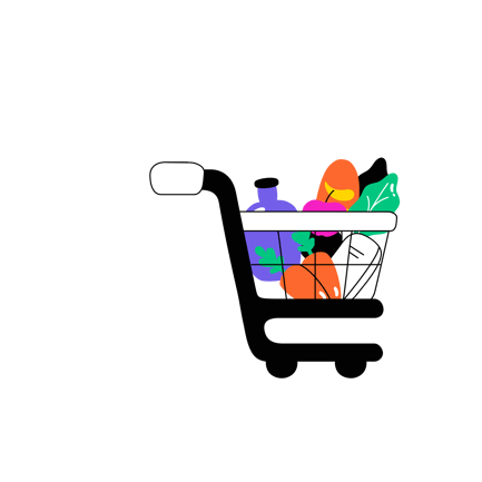 Cartoon Shopping Cart Full of Food Illustration