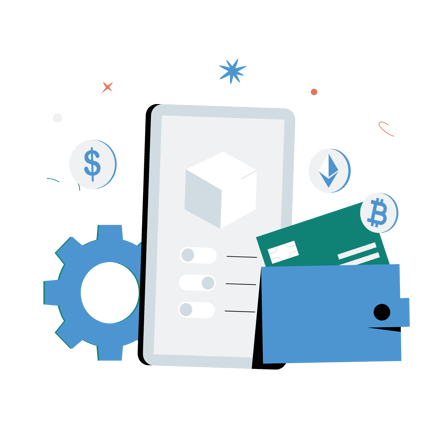 Flat Illustration of Crypto Wallet and Mobile App