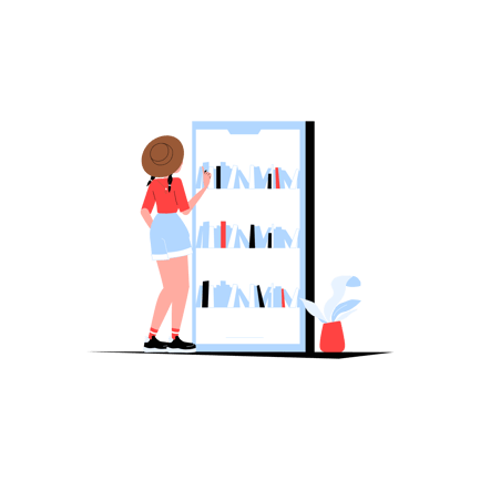 Woman Choosing Book in Online Library Illustration