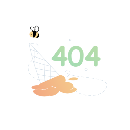404 Error Page with Cute Dropped Ice Cream and Bee Animation