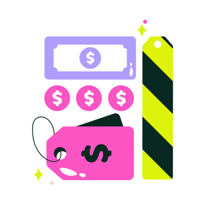 Illustration de bande dessinée d'éléments monétaires et de prix