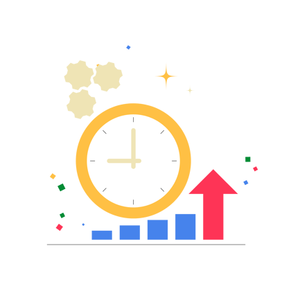Workflow Optimization with Clock and Bar Chart Illustration