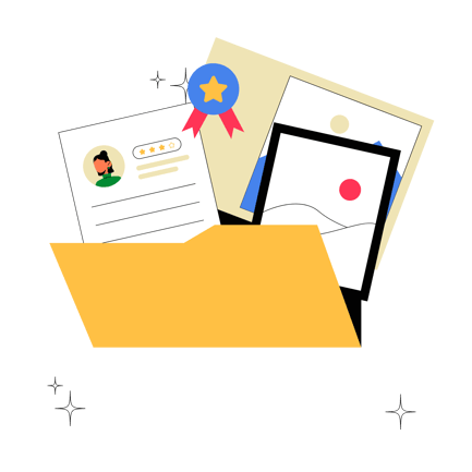 Folder with Documents and Award Illustration