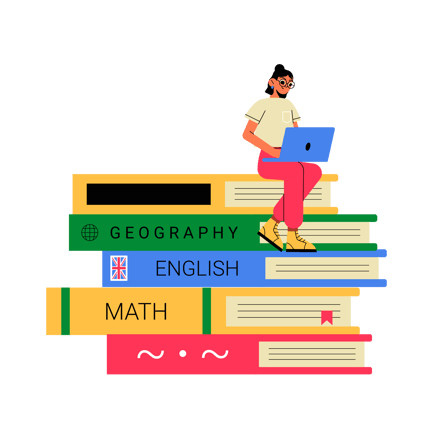 Girl Studying on Stack of Books Illustration