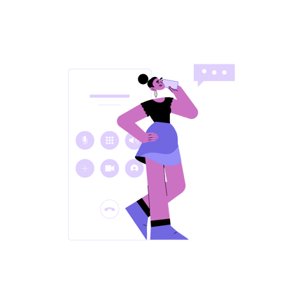 Illustration bichromie d'une femme lors d'un appel vocal