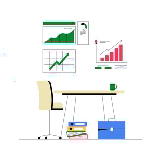 Office Desk with Charts and Documents Illustration