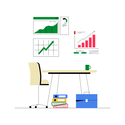 Office Desk with Charts and Documents Illustration