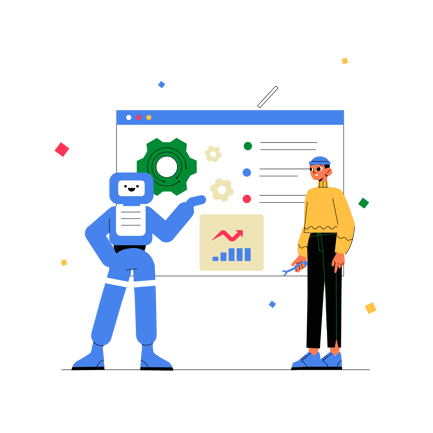 Robot and Human Discussing Data on a Screen