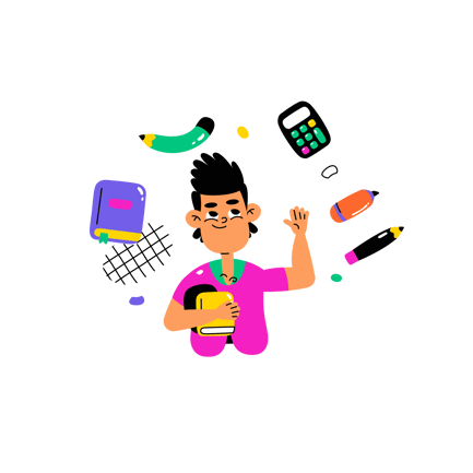 Cartoon Boy with Books and School Supplies Illustration