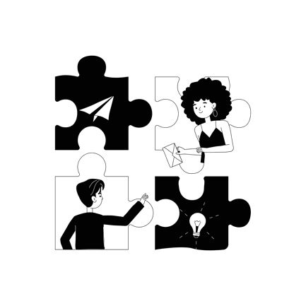 Team Communication Puzzle Line Art Illustration