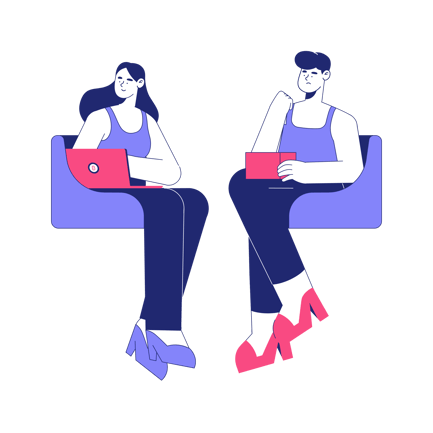 Woman and Man with Digital Devices Illustration