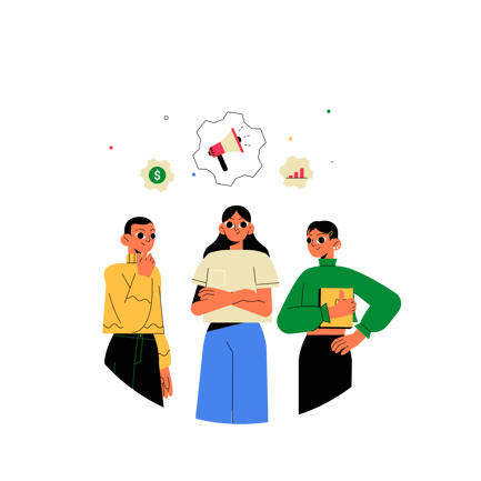 Marketing Brainstorm Team with Megaphone and Graph