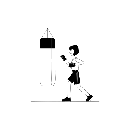 Line Art Boxer Training with Punching Bag Illustration