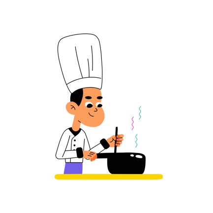 Cartoon Chef Cooking Food in a Pot Illustration