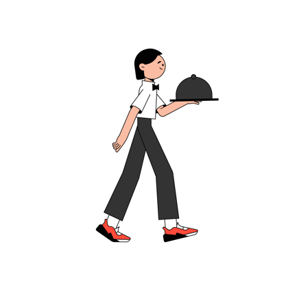 Geometric Waiter Holding a Serving Dish Animation