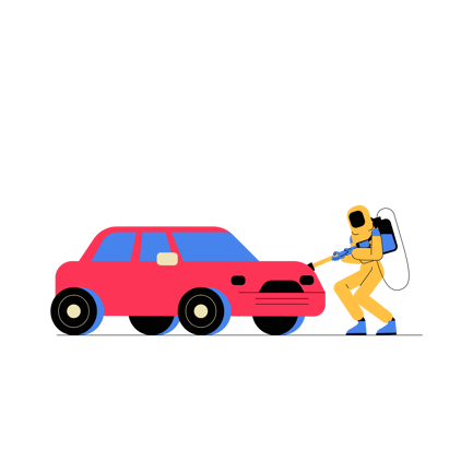 Car Disinfection with Hazmat Suit Illustration