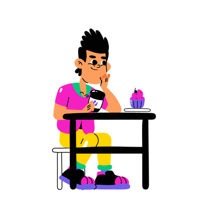 Man Enjoying Coffee with Cupcake Illustration
