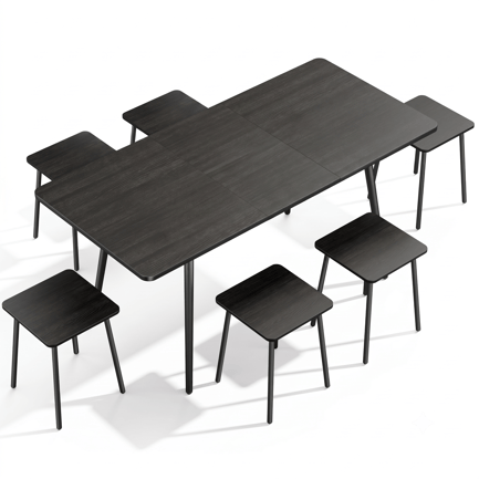 Preview: Modern Expandable Dining Table and Stools Set 3D Model