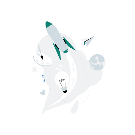 Creative Mind Illustration with Rocket and Lightbulb