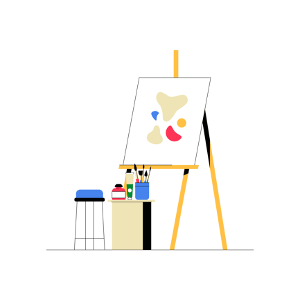 Flat Illustration of a Painting Studio
