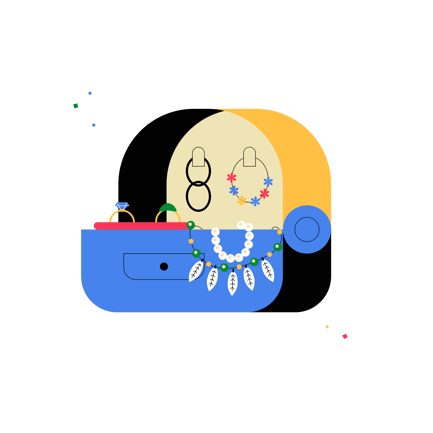 Jewelry Box Illustration with Rings, Earrings and Necklace