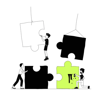 People Solving a Jigsaw Puzzle Illustration