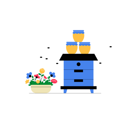 Beekeeping Scene with Honey Jars and Flowers Animation