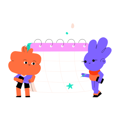 Cute Characters Planning on a Calendar Illustration