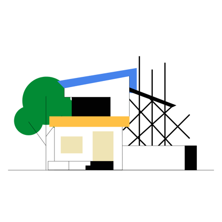 House Renovation Illustration with Geometric Shapes