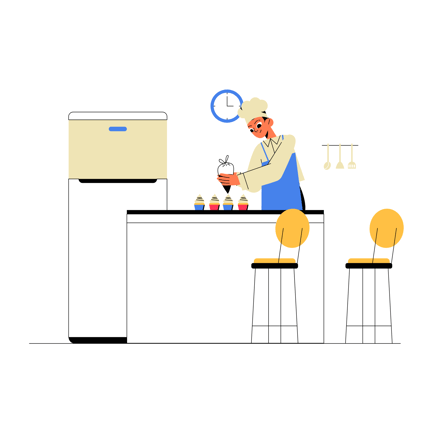 Pastry Chef Decorating Cupcakes Illustration