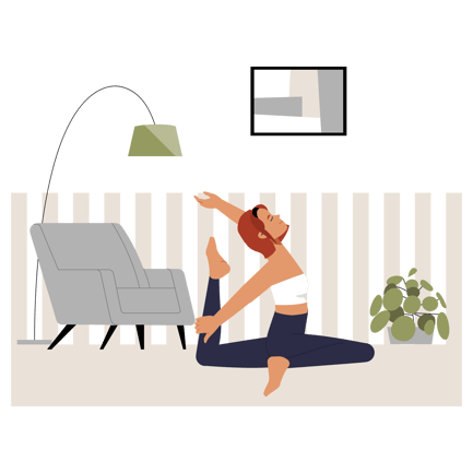 Mulher fazendo alongamento de ioga em casa