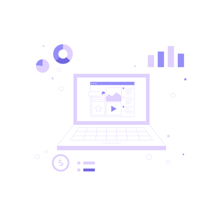 Laptop with Business Analysis Data Duotone Illustration
