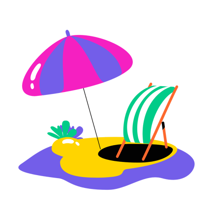 Cartoon Beach Chair and Umbrella Illustration