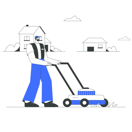 Man Mowing Lawn with Lawn Mower Illustration