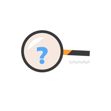 Lupa con animación geométrica con signo de interrogación