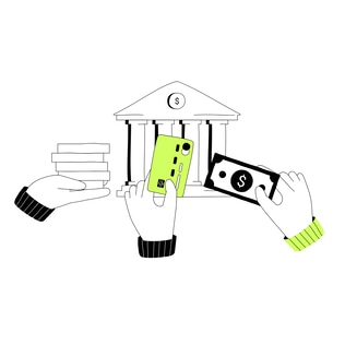Bank Transactions: Line Art Corporate Illustration