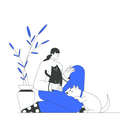 Woman Pet Sitter with Cat and Dog Illustration