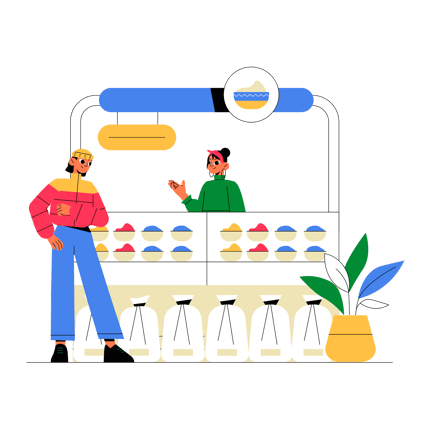 Customer Browsing Spices at Market Stall Animation