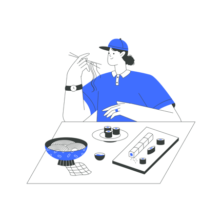 Enjoying Japanese Food: Sushi and Noodles Illustration