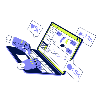 Robo-Hands, Laptop and Digital Marketing