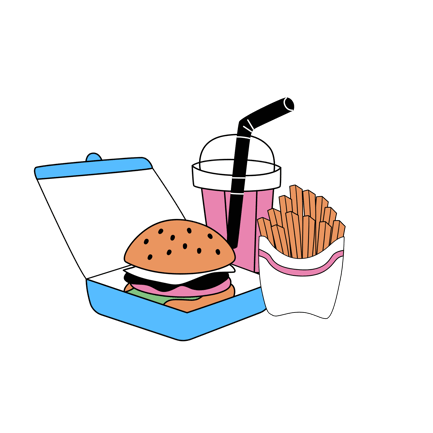 Burger Combo Cartoon Illustration