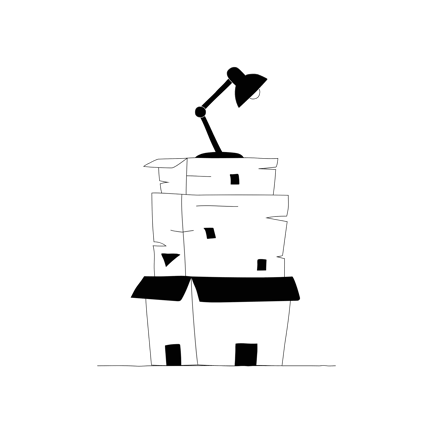 Office Desk Lamp on Boxes Line Art